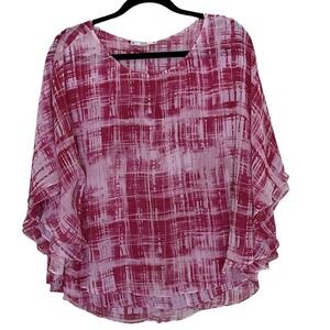 Sioni Womens Chiffon Tie Dye Boho Relaxed 2 TIER Ruffle Blouse Top SZ M